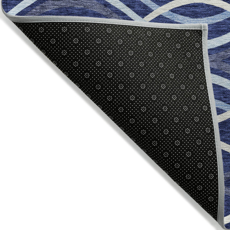 Tapis d'intérieur rond lavable abstrait bleu marine et bleu denim HomeRoots 8 pi