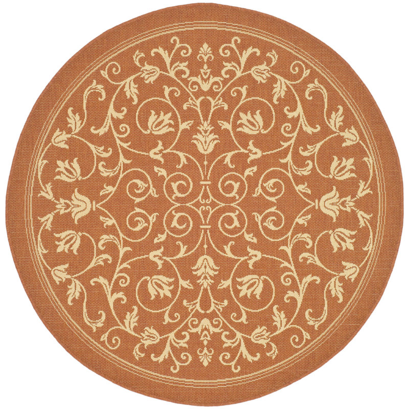 Arneshia Floral Terracotta/Natural Area Indoor/Outdoor Area Rug, Round 7'1