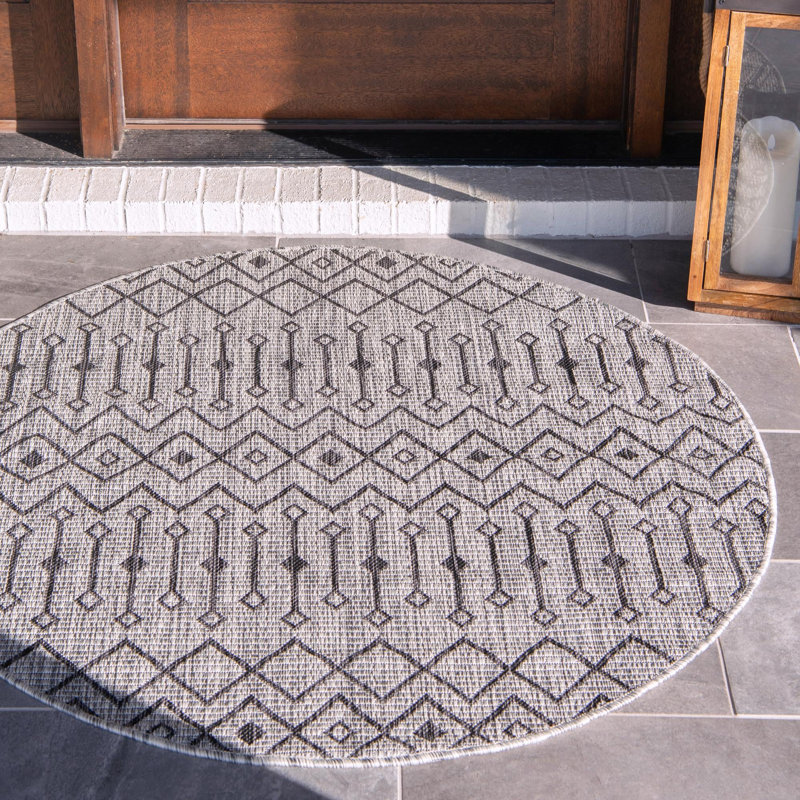 Outdoor Preen Area Rug Slate Foliage Color, Round 13'