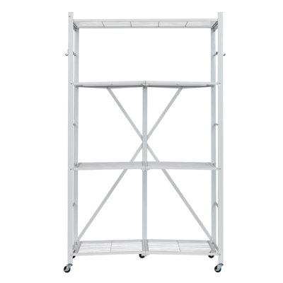 Folding Storage Shelf with Wheels 4-Tier No Assembly Organizer Shelf
