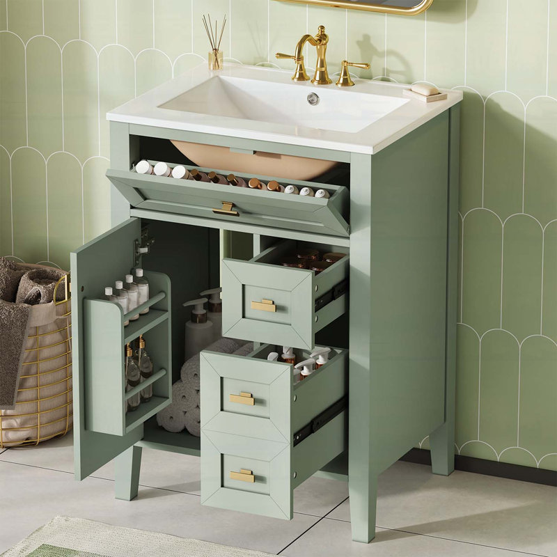 Meuble-lavabo de salle de bain avec lavabo, porte à fermeture en douceur et tiroirs, conception moderne pour les petites salles de bain