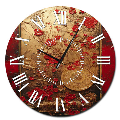 God And Red Floral Japanese Tiles III - Botanicals White Face Wall Clock