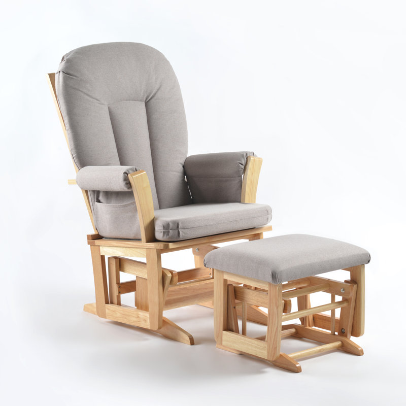 Fauteuil oscillant et repose-pieds Joy, Gris, Bois naturel