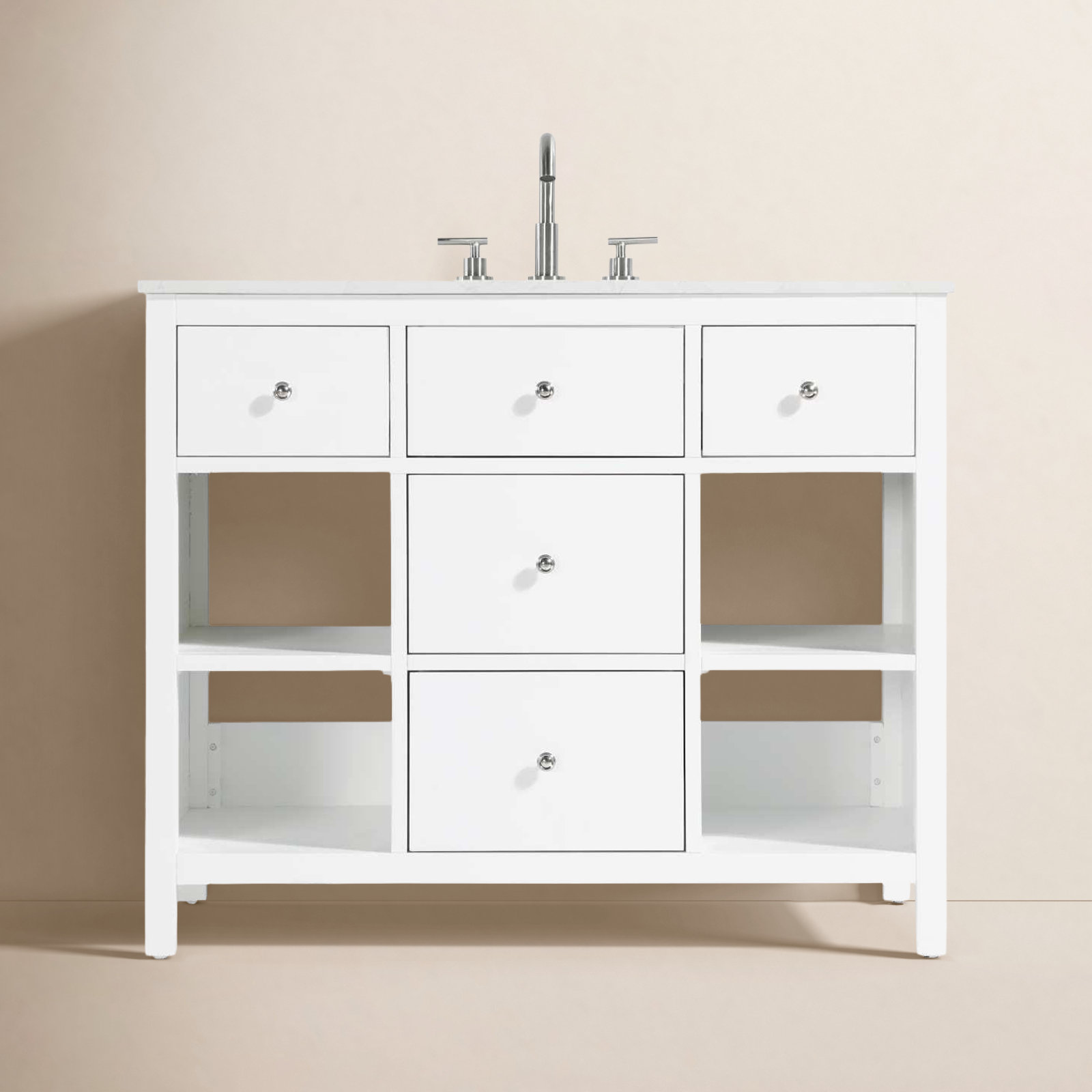 Single Bathroom Vanity, White/Chrome, 42"