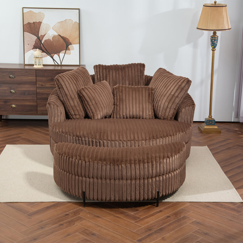 Fauteuil demi-tonneau avec repose-pieds, Fausse fourrure brune