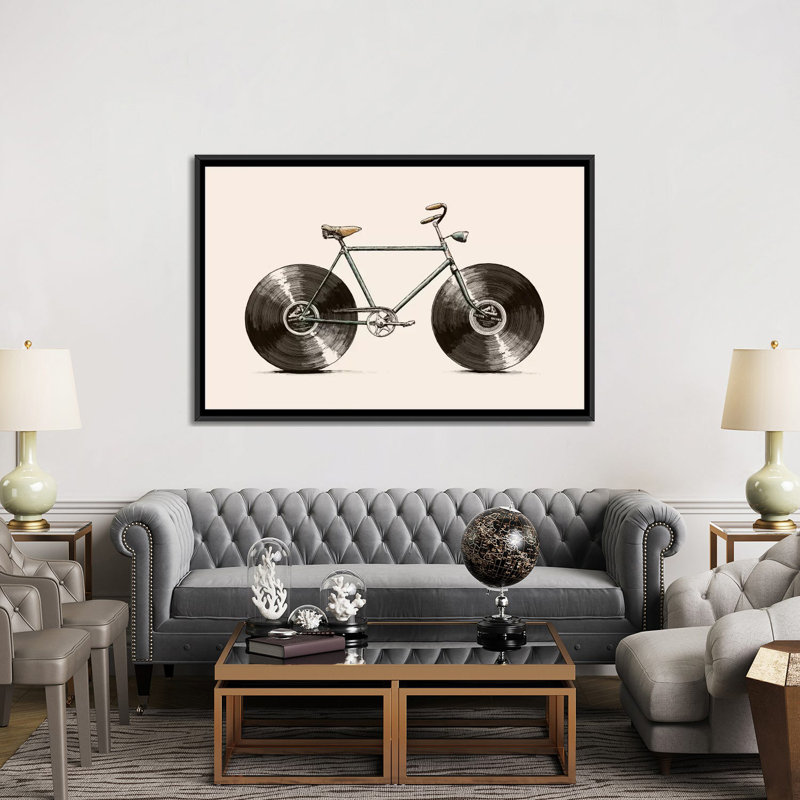« velophone », impression sur toile, H 18 po x l 26 po x P 1,5 po, Toile avec cadre noir, Pas de tapis