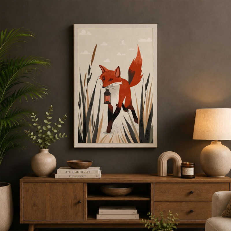 Fox Among the Reeds Boho - Wrapped Canvas, 24x16 - 61.0 x 40.6 cm, Cream Border