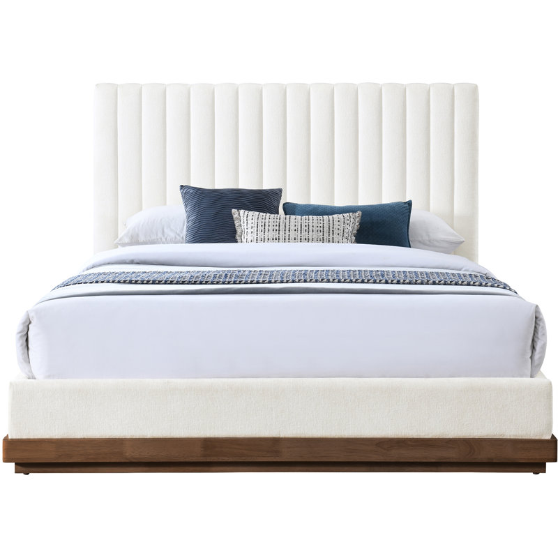 Lit en tissu de chenille Emmet, Tissu chenille crème / chêne naturel, Double