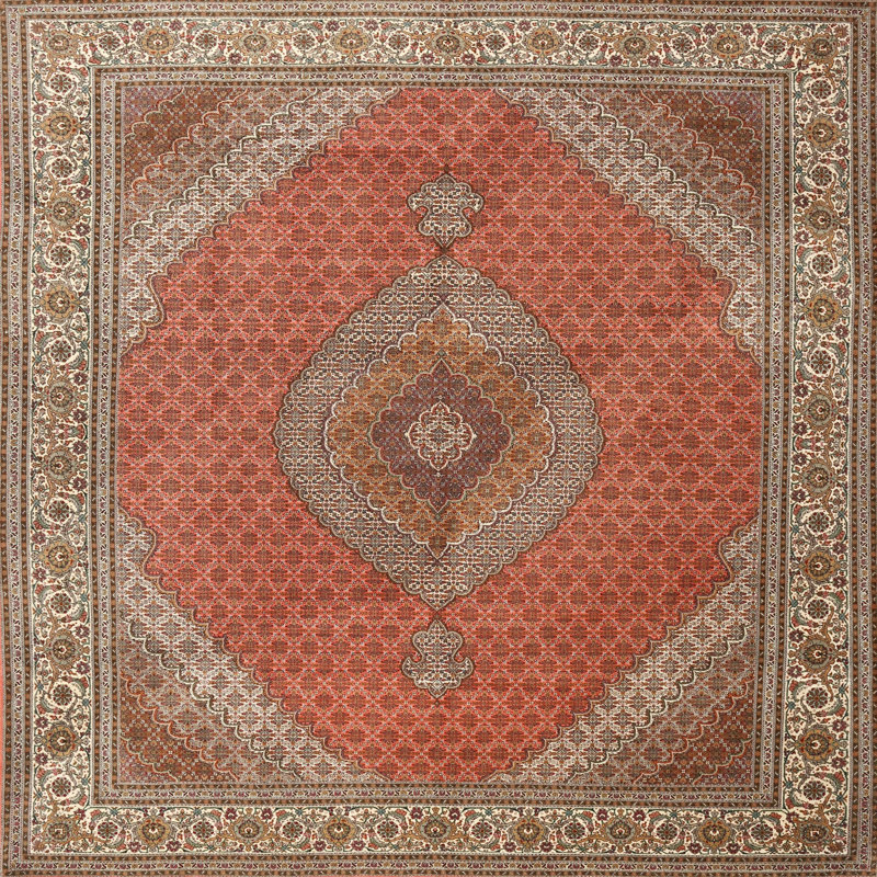 Tapis en laine orange / gris, Carré 7 pi