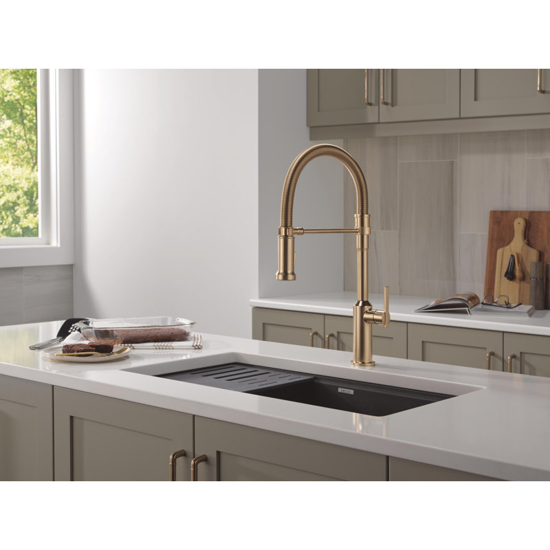 Single Handle Pull-Down Kitchen Faucet With Spring Spout, Lumicoat Champagne Bronze