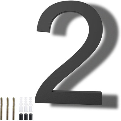 8 Inch Black Acrylic Floating House Numbers for Outside，Waterproof Mounting Nail Kit for Garage, Gate, Wall( Number 2)