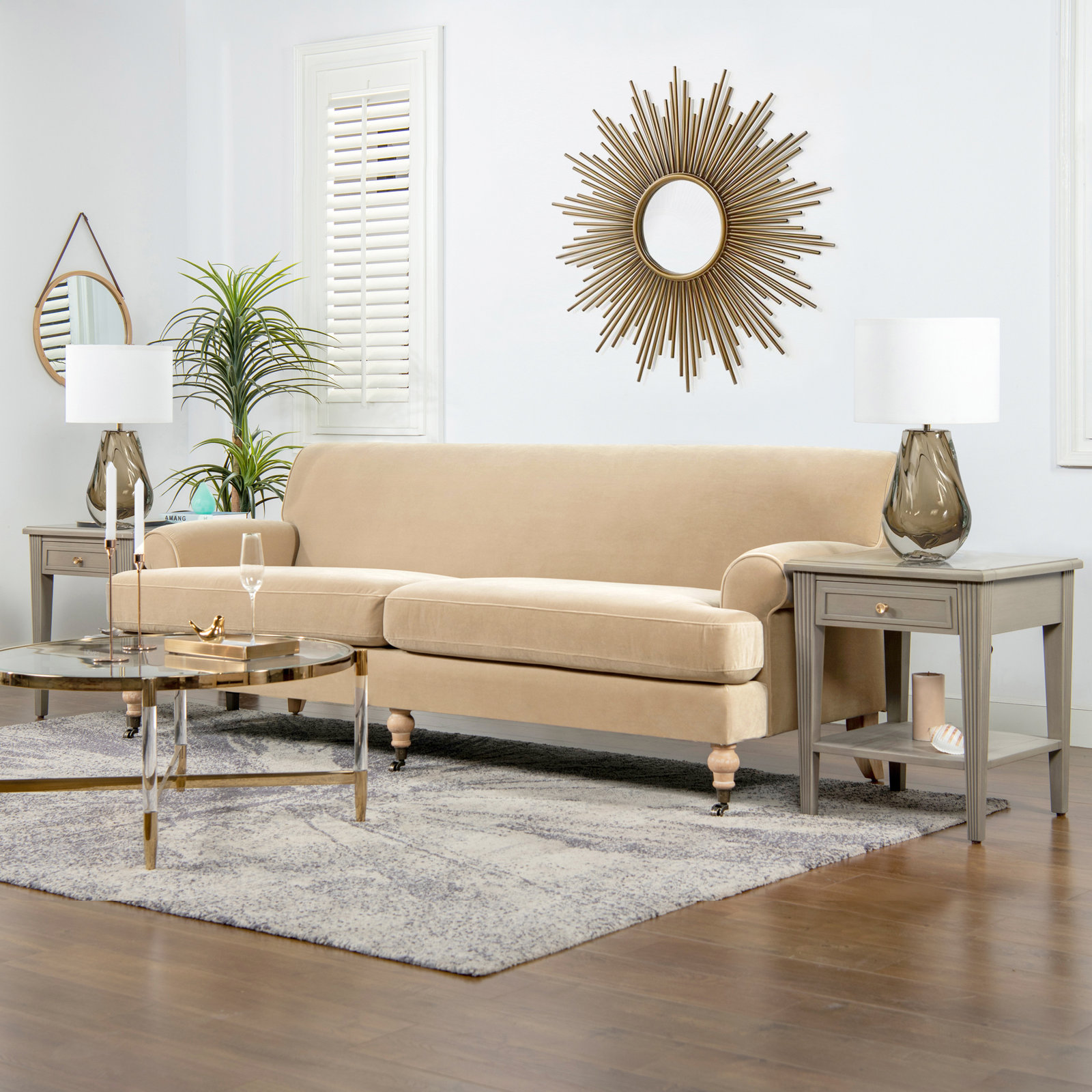 Harbor 88'' Upholstered Sofa, Fawn Brown Velvet