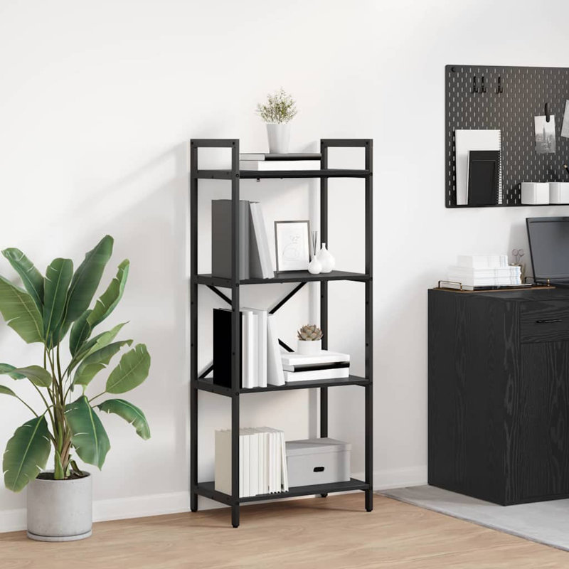 133.5cm H x 56cm W Steel Etagere Bookcase, Black Oak