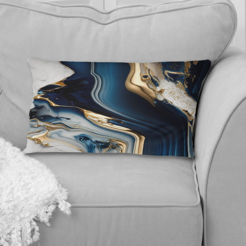 «Abstract Geode Waves Blue V» - Coussin imprimé, H 12 po x l 20 po, Rectangulaire
