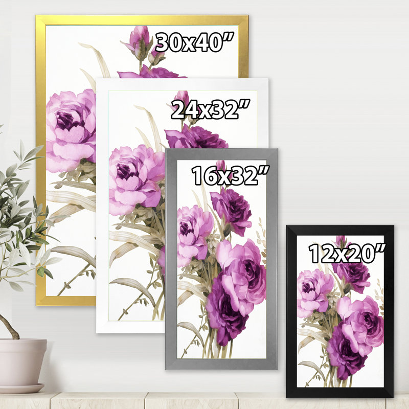 Dark Pink Roses - peinture sur toile, Cadre photo noir, H 40 po x l 30 po x 1,5 po