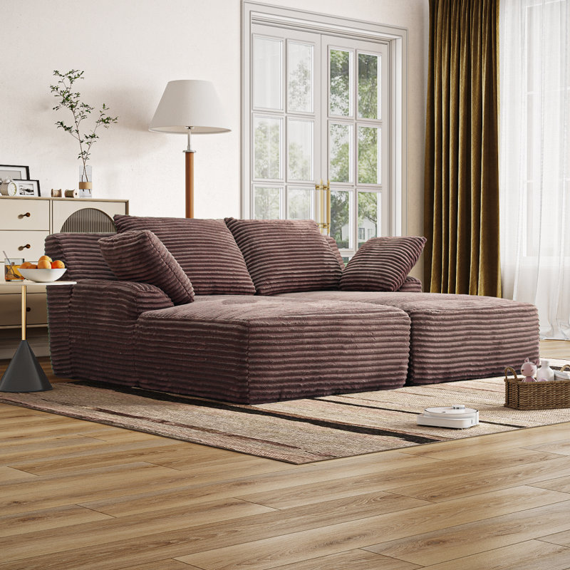 Méridienne double surdimensionnée de 77,8 po, canapé-lit moelleux en nuage, fauteuil-lit rembourré, aucun assemblage requis, velours côtelé pour salon, brun