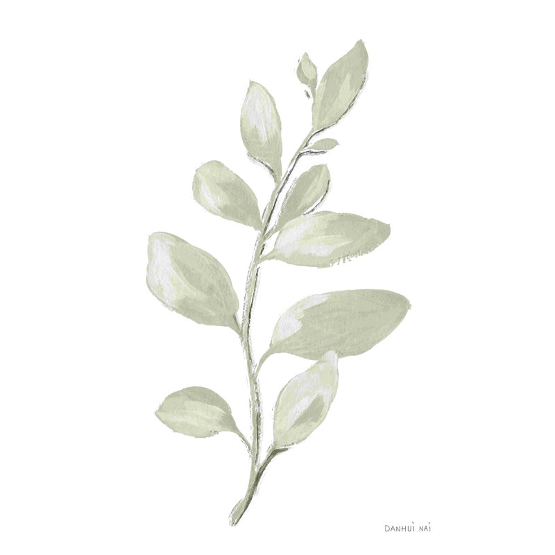 «Grey Sage Leaves I on White» par Danhui Nai - Peinture, H 36 po x l 24 po, Toile tendue