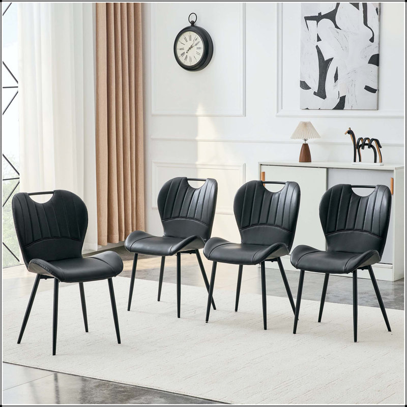 Chaise de salle à manger noire en polyuréthane avec poignée intégrée - ensemble de 4, Noir