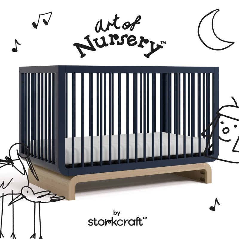 Santorini 5-In-1 Convertible Crib, Midnight Blue/Driftwood, Crib + Mattress