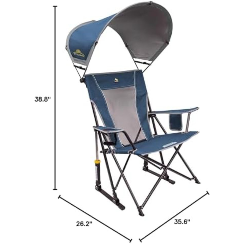 Chaise berçante d'extérieur avec auvent Sunshade, 38.8" H x 26.2" W x 35.6" D, Bleu