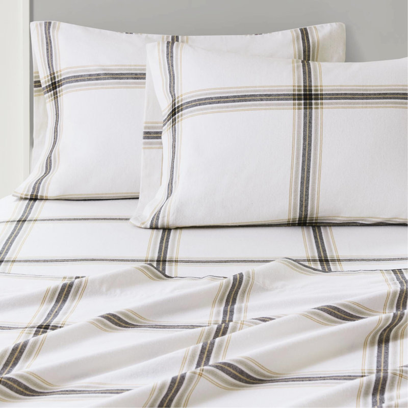 4 pièces pour grand lit en 100% flanelle de coton brun clair à motif écossais de 12 po pour grand lit de 14 po convenant aux deux côtés sans substance nocive - lavable à la machine
