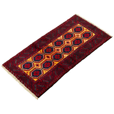 Tapis décoratif en laine rouge noué à la main New Age 3 pi 2 po x 6 pi 1 po one-of-a-kind Bo