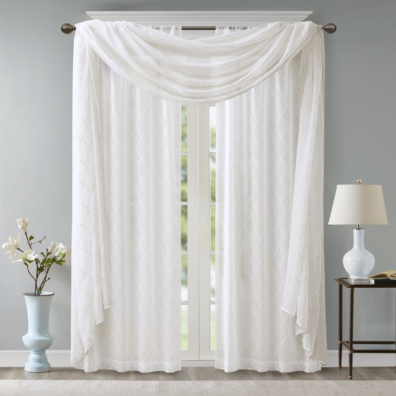 White Diamond Sheer Embroidered Ground Length Window Scarf