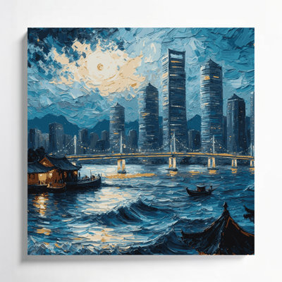 Art mural sur toile gris avec cités de Busan