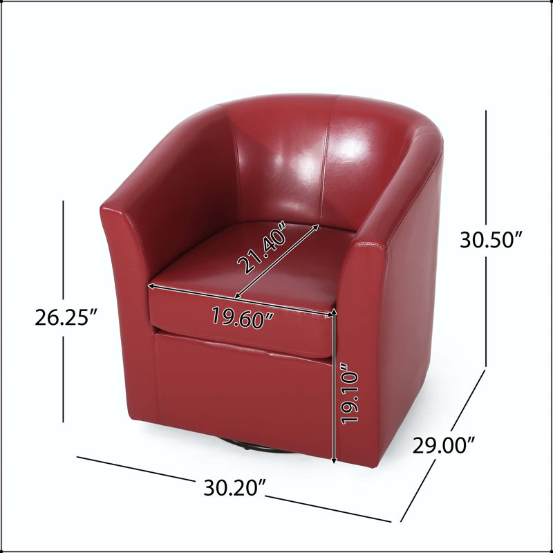 Fauteuil club pivotant avec revêtement lisse et forme de tonneau ajusté, Rouge