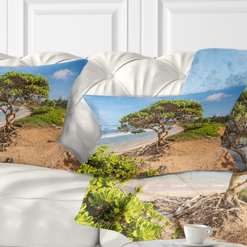Coussin Green Tree sur la plage à Kauai, Hawaï - imprimé bord de mer, 12 po x 20 po, Rectangle