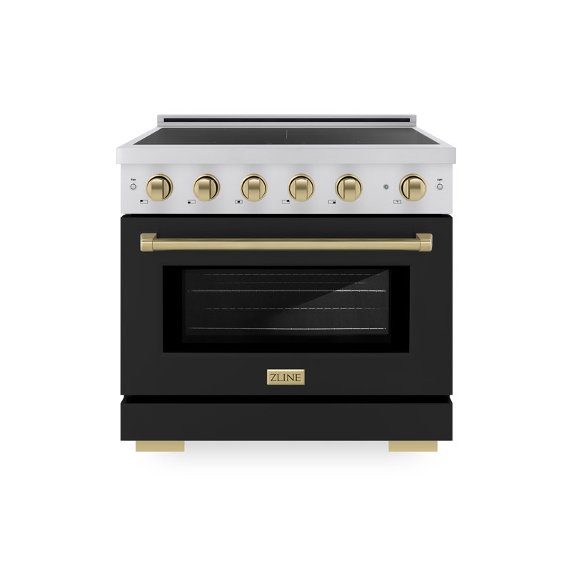 ZLINE Autograph 36 in. Stainless Steel Paramount Induction Range with Black Door & Bronze Accents, Champagne Bronze