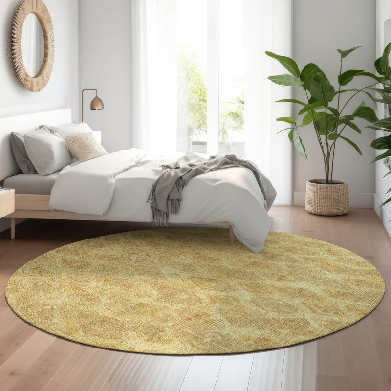 Premium Machine Washable Cerrito Gold Rug, Round 8'