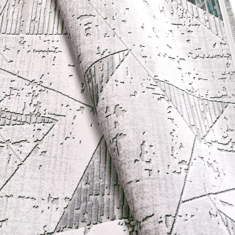Tapis gris moderne / abstrait lavable à la machine, Rectangle de 2 pi 7 po x 5 pi