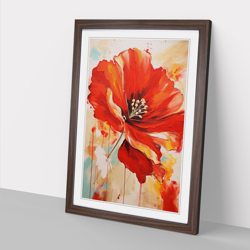 Poppy Flower Expressionism No.2 - Single Picture Frame Print on Wood, Walnut, 46cm H x 34cm W x 2cm D