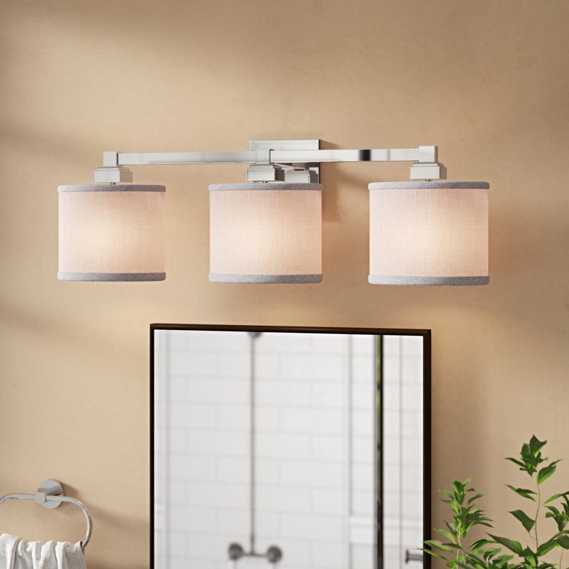 Éclairage pour meuble-lavabo à 3 lumières Geoffroy, Crème, Nickel brossé