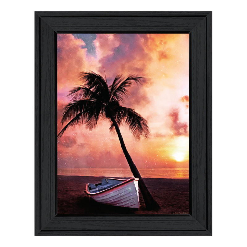 «Ismene Palm Tree Sunset» encadré sur bois par Bluebird Barn Print, H 19 po x l 15 po x P 1 po, Cadre noir