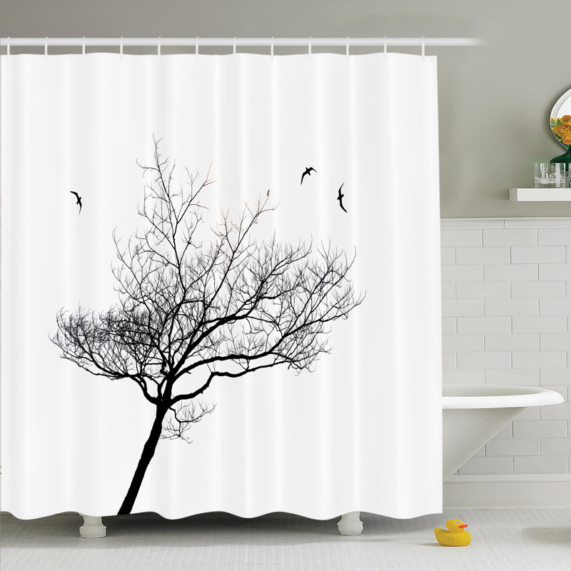 Ensemble de rideau de douche arbre volant oiseaux, H 84 po x l 69 po