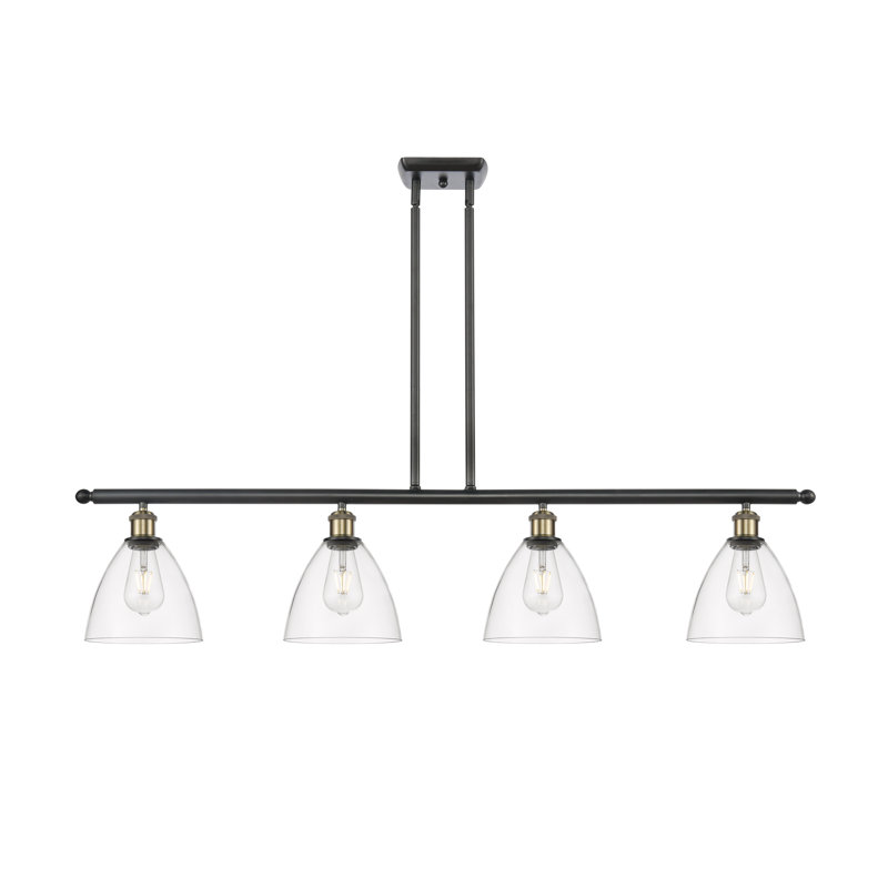 Amillya 4 - Light Kitchen Island Pendant, 43.75" H x 48" W x 7.5" D, Clear, Black/Antique Brass