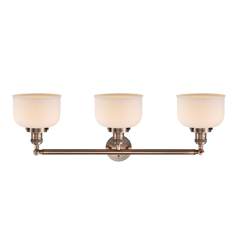 Bell - Luminaire de meuble-lavabo 3 lumières 32 po, Blanc mat, Cuivre antique, DEL