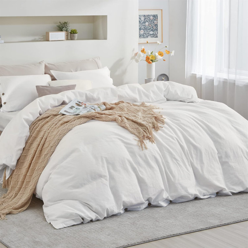 Bedsure Linen Cotton Blend Duvet Cover Set, Queen Duvet Cover + 2 Standard Pillowcases, Charcoal Gray