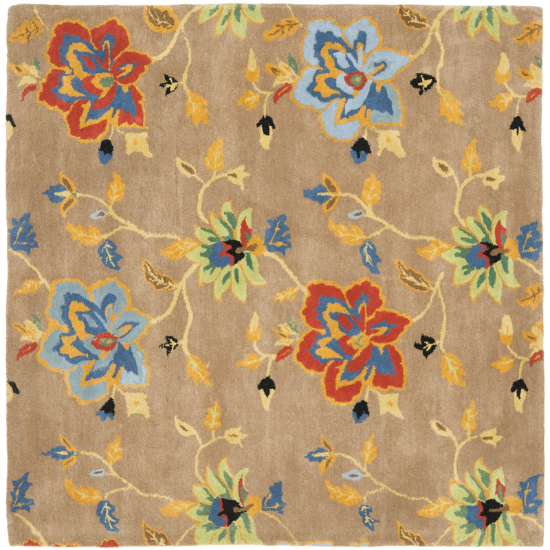 Nonia Hand Tufted Wool Floral Rug, Square 6'