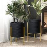 Kasandra 2-Piece Handmade Metal Pot Planter with Gold Stand Set