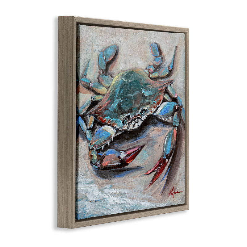  Art mural crabe bleu avec griffes rouges par Lindsay Kivi Fine Art, H 25 po x l 25 po, Cadre flottant orme Montalcino