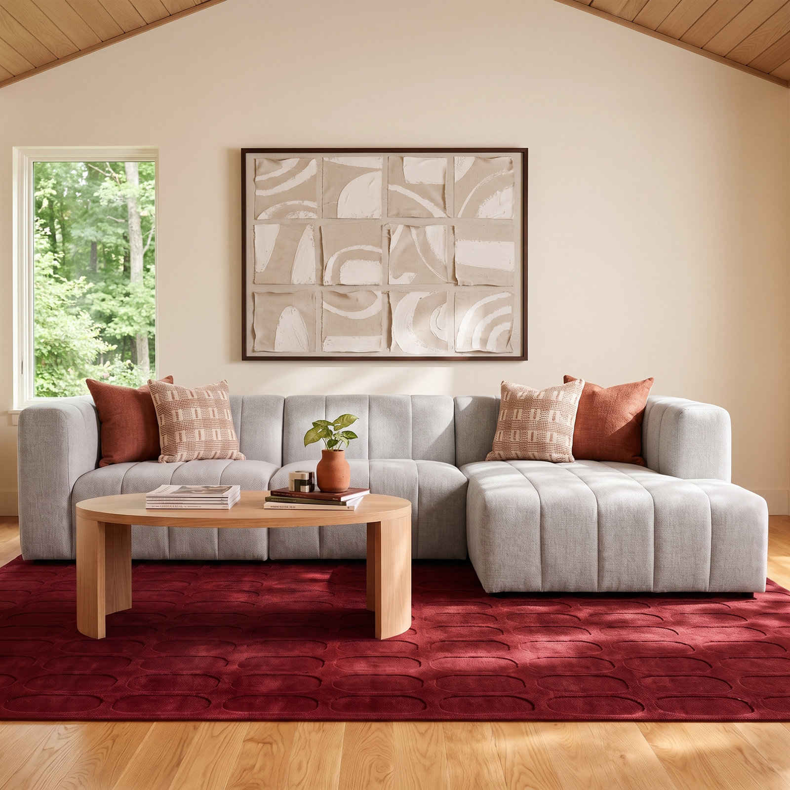 Bowry Modular Upholstered Chaise L-Sectional, Right Hand Facing, Light Gray Napa Sandstone Polyester, Black