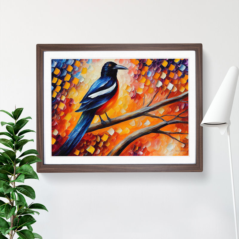 Magpie Bird Vol.3 Abstract - Single Picture Frame Painting, 25cm H x 34cm W x 2cm D, Walnut