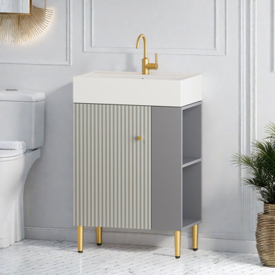 Meuble-lavabo compact 21,6 po avec lavabo et rangement en céramique, assemblage requis
