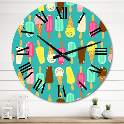 Horloge murale en forme de cornets de glace aux couleurs vives et savoureuses