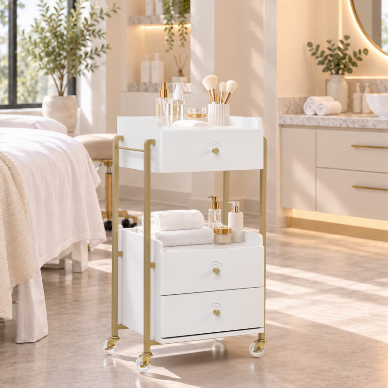 Chariot utilitaire avec 3 tiroirs de rangement et roues verrouillables, chariot de rangement pour salon roulant