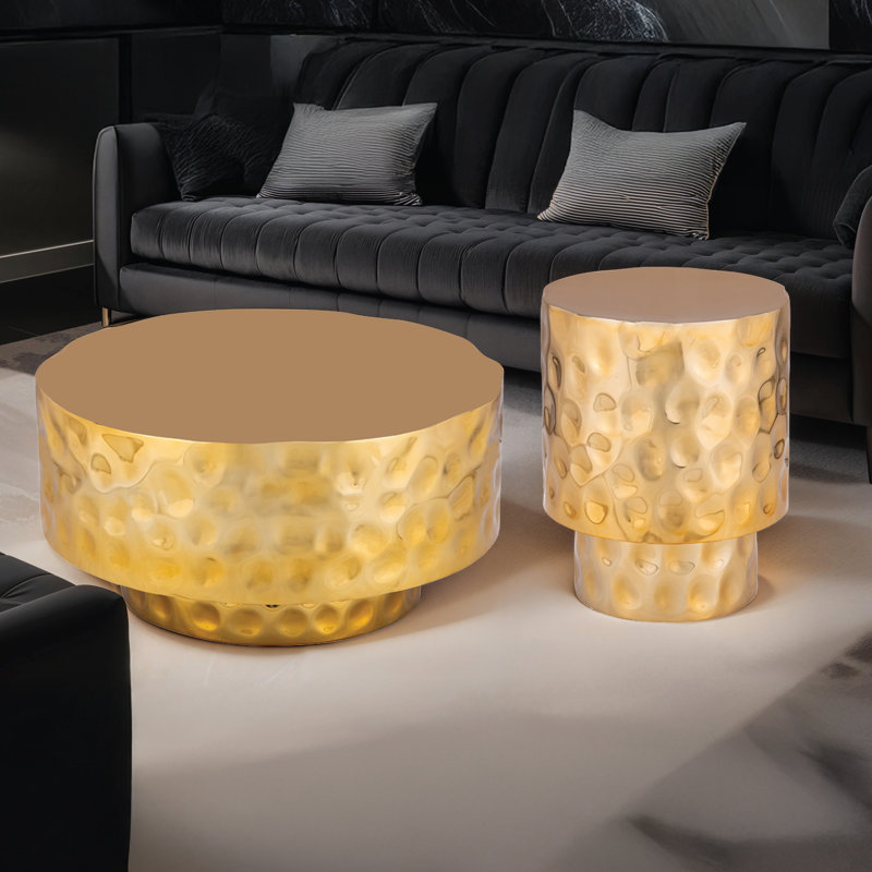 Bedingfield Hand-Hammered Table Set (Coffee Table & End Table), Gold