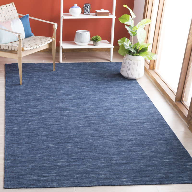 Batum Hand Loomed Wool/Cotton Rug in Blue/Navy, Rectangle 5' x 8'